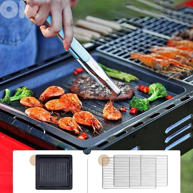 Portable Charcoal BBQ Station – Foldable Briefcase Grill with Shelves 9