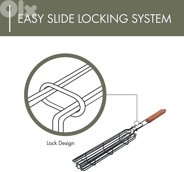 Non-Stick Kebab Grill Baskets (4-Pack) – Carbon Steel, Rosewood Handle 3