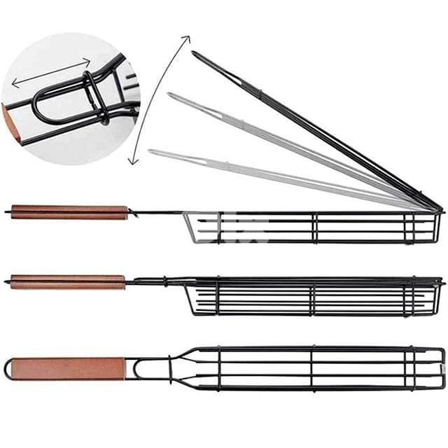 Non-Stick Kebab Grill Baskets (4-Pack) – Carbon Steel, Rosewood Handle 9