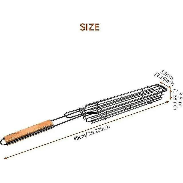 Non-Stick Kebab Grill Baskets (4-Pack) – Carbon Steel, Rosewood Handle 11