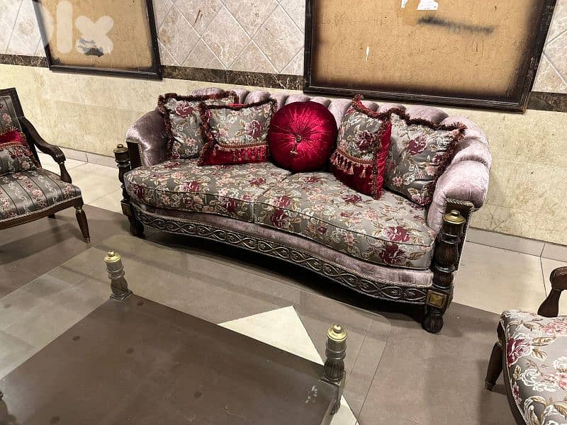 طقم كنبايات خشب زان ست قطع وطاولة 2