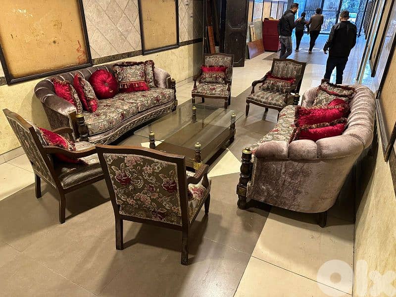 طقم كنبايات خشب زان ست قطع وطاولة 3