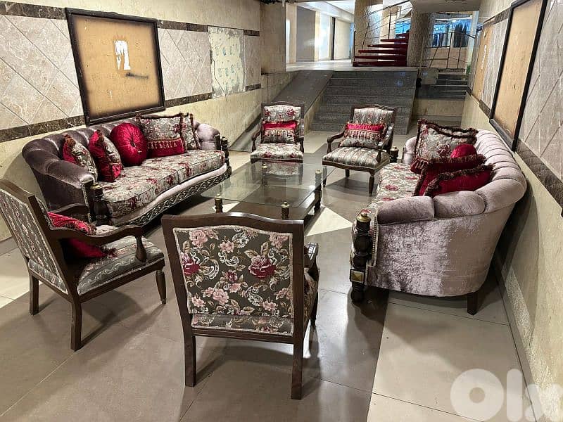 طقم كنبايات خشب زان ست قطع وطاولة 6