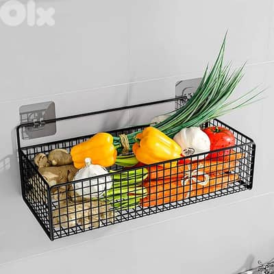 No-Drill Wall Mount Storage Basket – Heavy-Duty Iron Rack for Kitchen