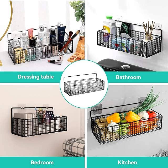 No-Drill Wall Mount Storage Basket – Heavy-Duty Iron Rack for Kitchen 5