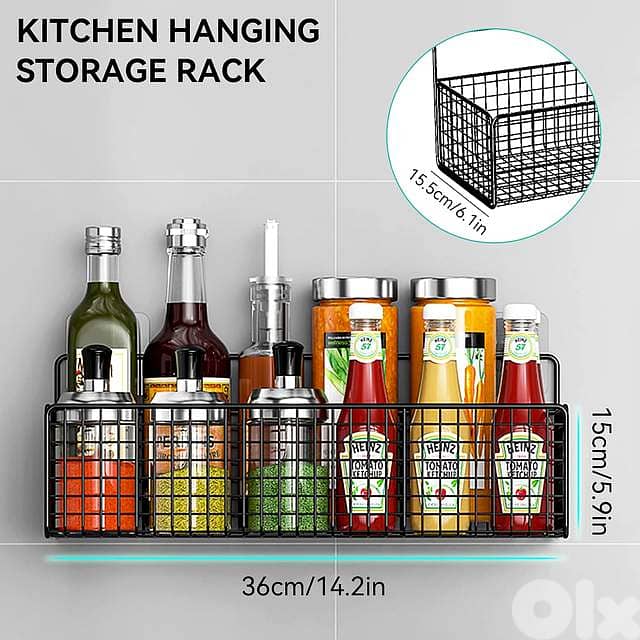 No-Drill Wall Mount Storage Basket – Heavy-Duty Iron Rack for Kitchen 6