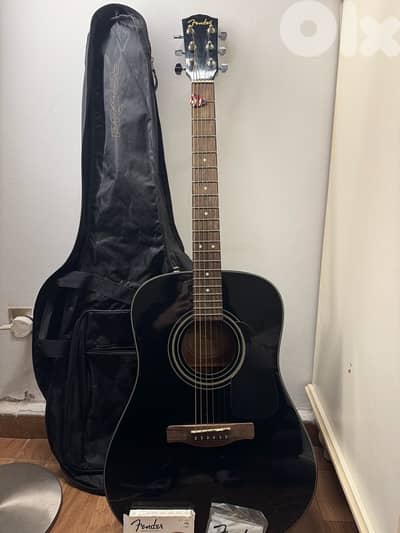 Fendor Acoustic Guitar - Black (Free guitar pick, bag, and strings)
