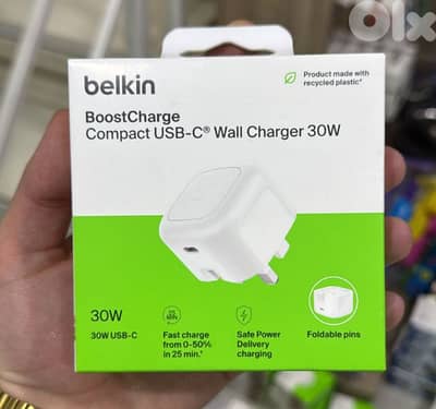 Belkin Boostcharge compact Usb-c wall charger 30w 3pin white