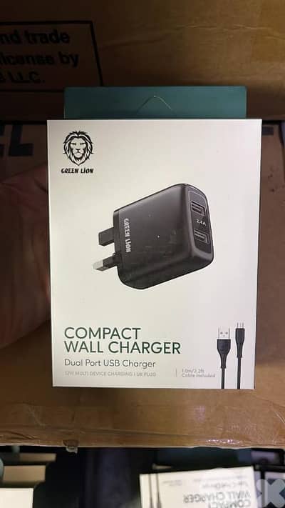 Green lion compact wall charger dual port usb charger 3pin cable micro