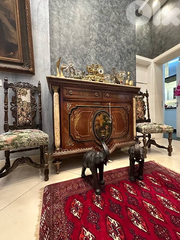 Gorgeous Italian sideboard, Unique Metalwork and 2 chairs auntique 11