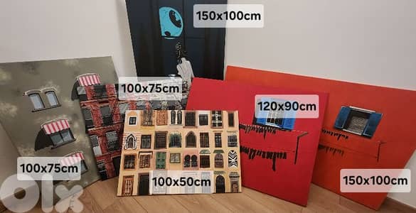 6 modern real paintings on canvas of different sizes
