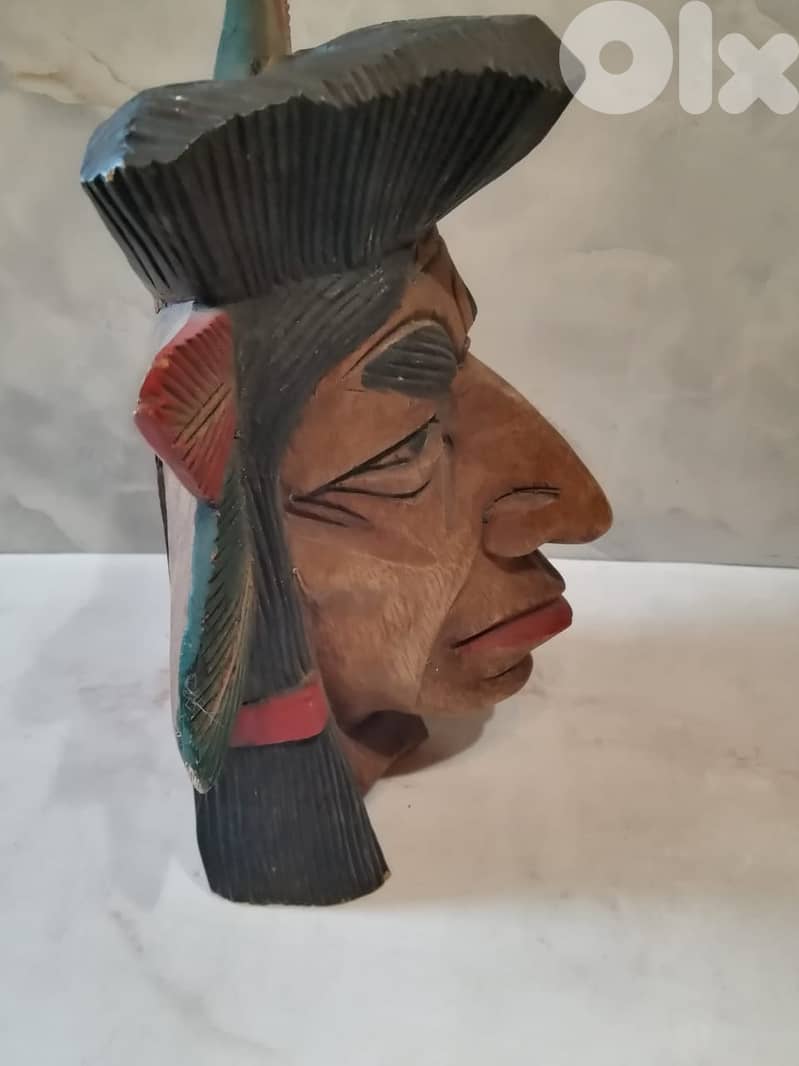 heavy wooden carved indian native american chief 30cm 2