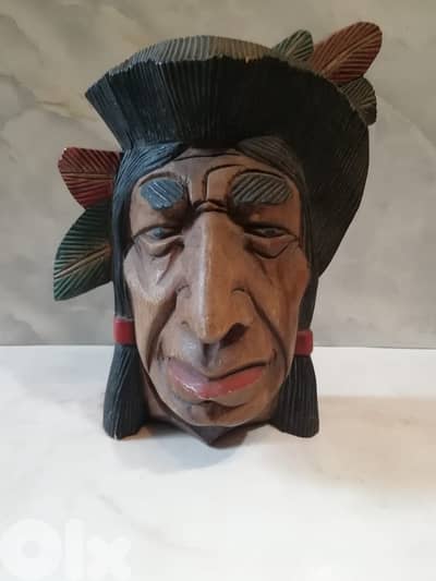 heavy wooden carved indian native american chief 30cm
