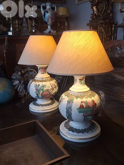 pair of antique Japanese large porcelain signed lamps