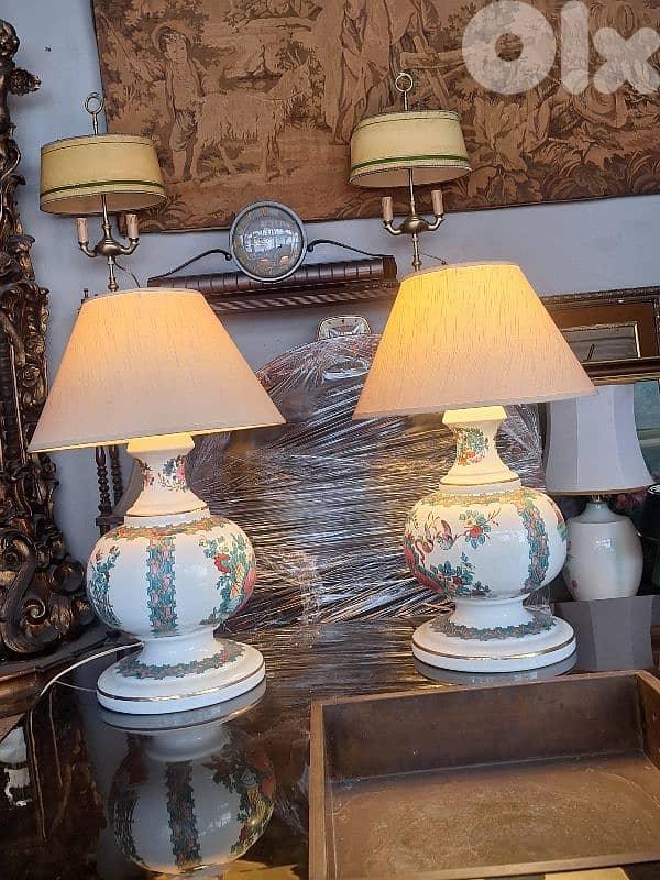 pair of antique Japanese large porcelain signed lamps 3