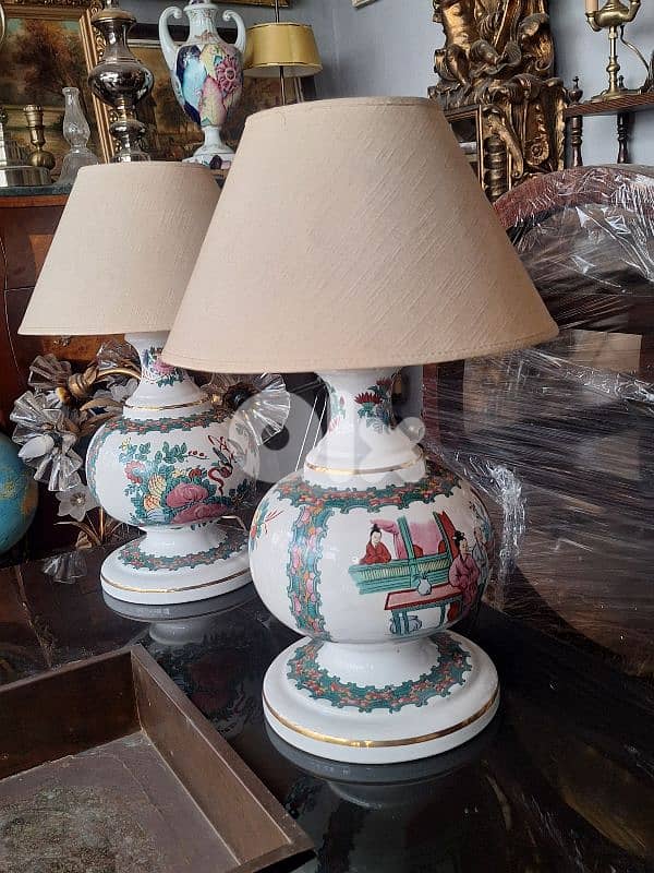 pair of antique Japanese large porcelain signed lamps 6