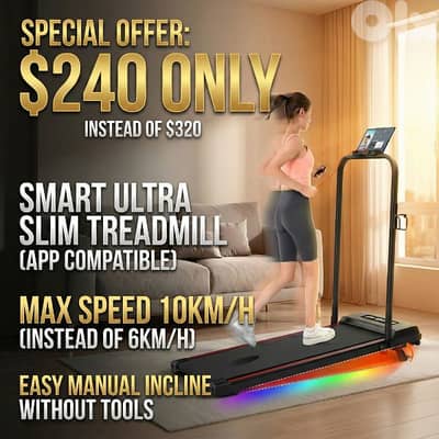 Treadmill Utra-Slim with BT APP and remote control (up to 10 km/h)