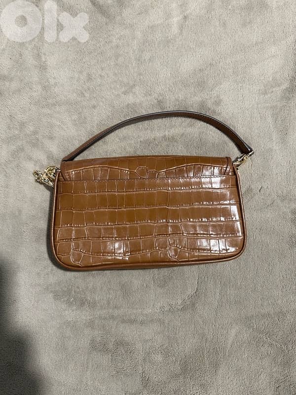 Michael Kors Croc-Embossed Leather Shoulder Bag – Brown 1