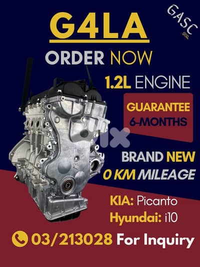 G4LA 1.2L Engine. Kia Picanto, Hyundai i10
