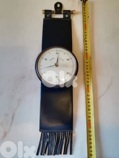 barometer + thermometer hand watch shape german leather wall mountable