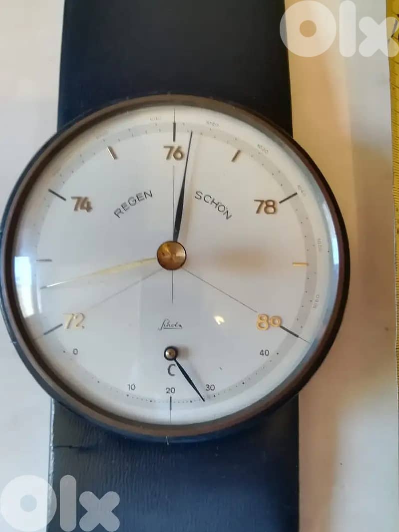 barometer + thermometer hand watch shape german leather wall mountable 2