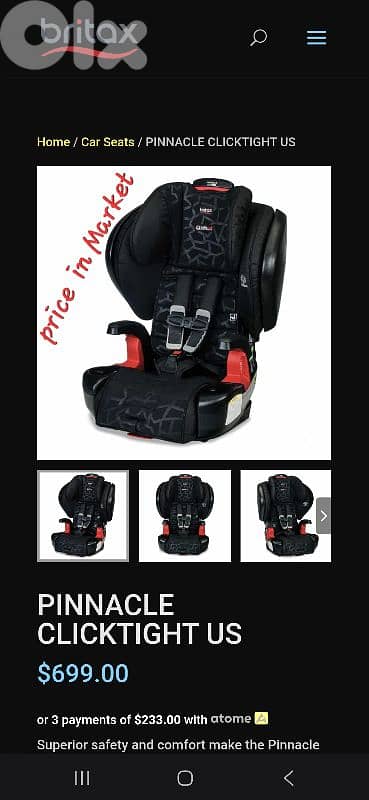 Britax Pinnacle ClickTight Harness-2-Booster Car Seat  /5$delivery 18