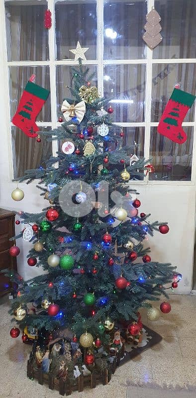 شجرة  الميلاد  مع  زينة  وأغراض ميلاد (بداعي السفر ) بيروت  ٠٣٧٢٣٨٩٥