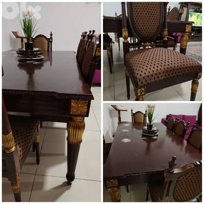 سفرة انتيك ٨ كراسي سفنج ضهر و قعدة سوبر مضغوط و مكتبة و تلفزيون ٤٣ انش