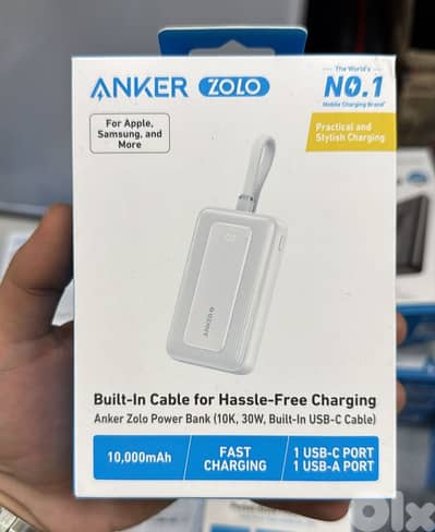 Anker zolo power bank (10k,30w,built in usb-c cable) white