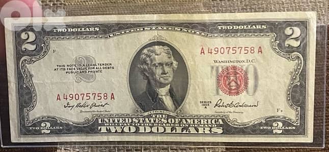 عملة أميركي ٢$ رد سيل سنة ١٩٥٣