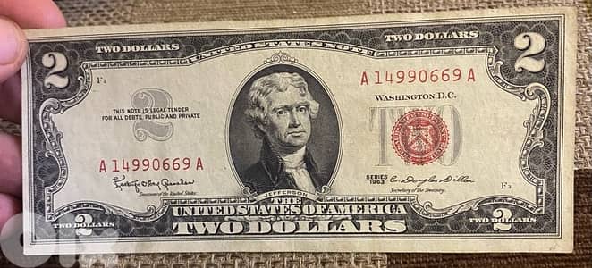 عملة أميركي ٢$ رد سيل سنة ١٩٥٣  2$ red seal 1953