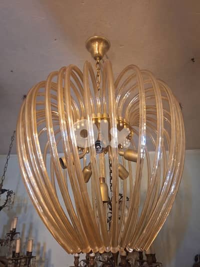Chandelier in Murano Glass and Brass by Paolo Venini  Italy, 1950s