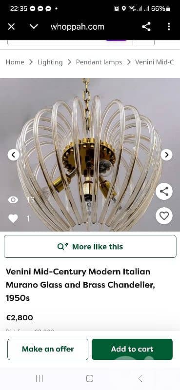 Chandelier in Murano Glass and Brass by Paolo Venini  Italy, 1950s 3