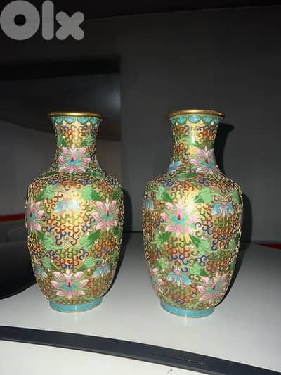 Pair vintage chinese cloisonné vase فاز عدد ٢ كلوازوني صيني قديم