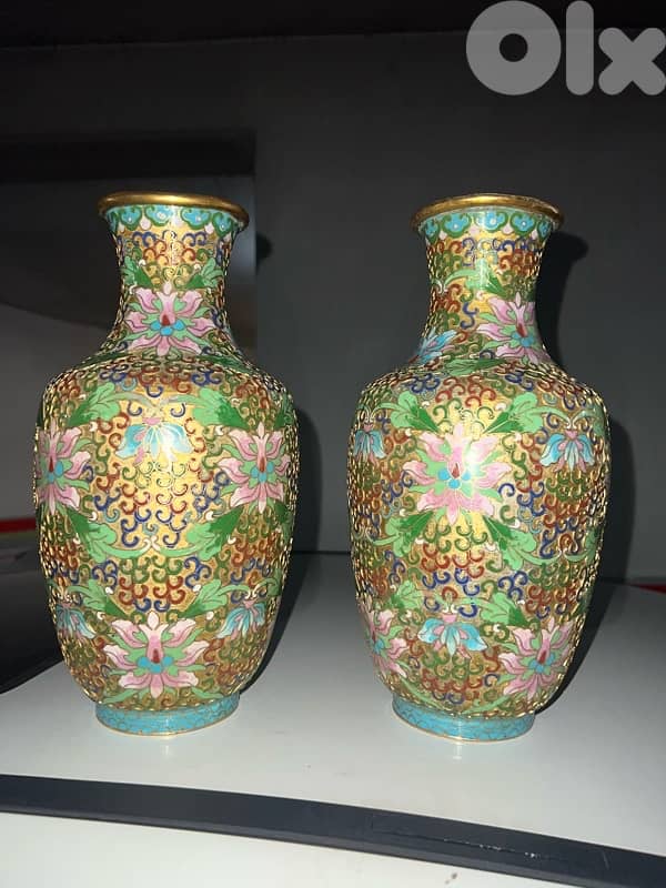 Pair vintage chinese cloisonné vase فاز عدد ٢ كلوازوني صيني قديم 1