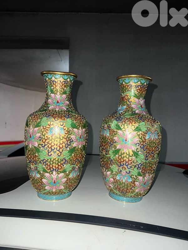 Pair vintage chinese cloisonné vase فاز عدد ٢ كلوازوني صيني قديم 2