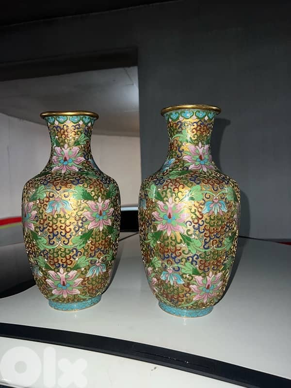 Pair vintage chinese cloisonné vase فاز عدد ٢ كلوازوني صيني قديم 3