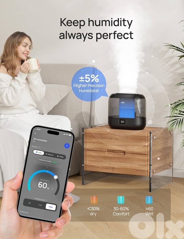 Dreo Bedroom Humidifiers, 4 Litre Cold Mist Smart Humidifier 2