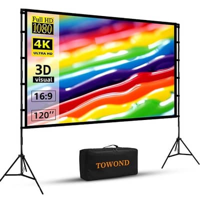 TOWOND Outdoor Projector Screen with Stand, 120-inch Portable Screen