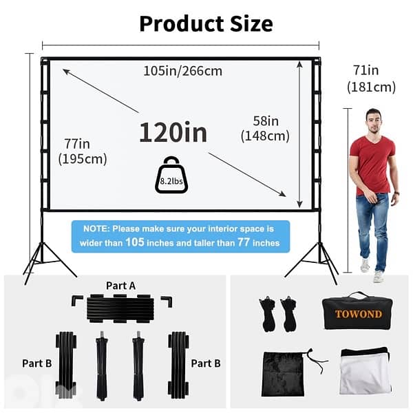 TOWOND Outdoor Projector Screen with Stand, 120-inch Portable Screen 1