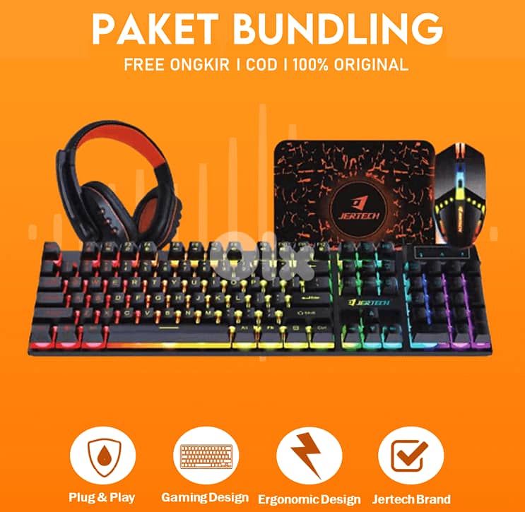 Jertech Set 4 In 1 Keyboard Mouse Headset Mousepad CT4-01 EN Wired Gam 1