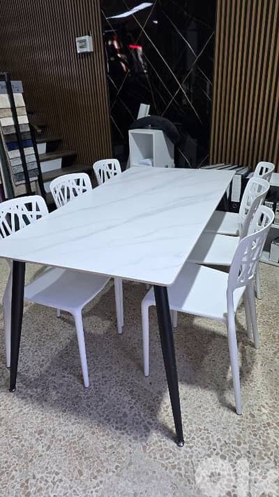 ceramic table with chairs. طاولة سيراميك مع ٦ كراسي