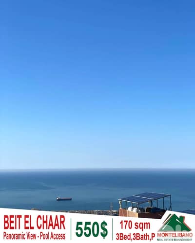 170 sqm Apartment For Rent in Beit El Chaar+Panoramic View&Pool Access