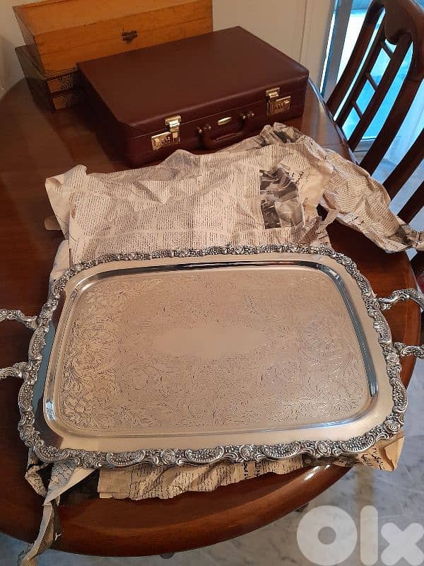 large hand made silver tray 1