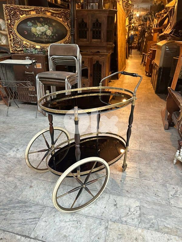 art deco brass and balck glass serving trolley 50s 1