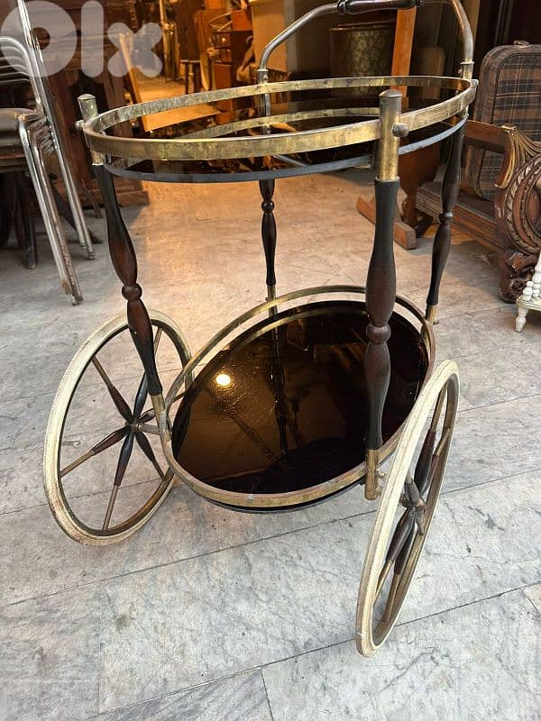 art deco brass and balck glass serving trolley 50s 2