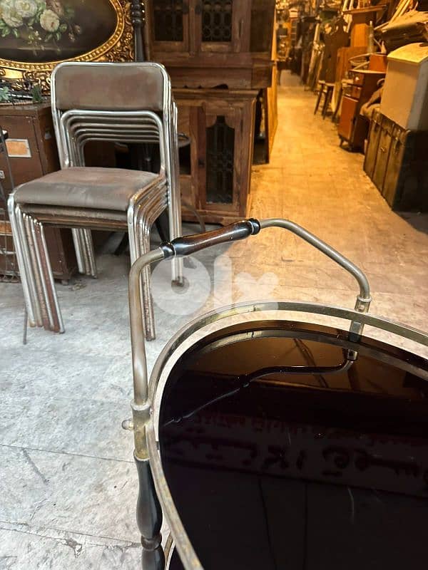 art deco brass and balck glass serving trolley 50s 3