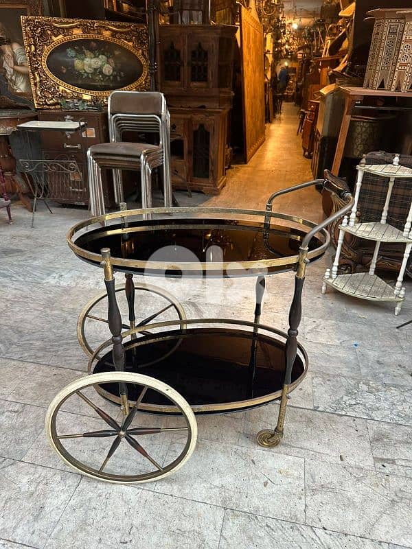 art deco brass and balck glass serving trolley 50s 6
