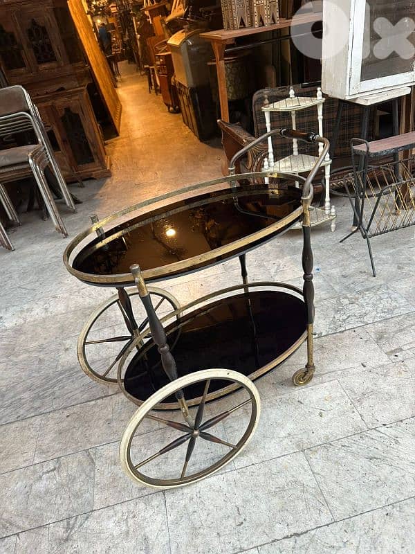 art deco brass and balck glass serving trolley 50s 7