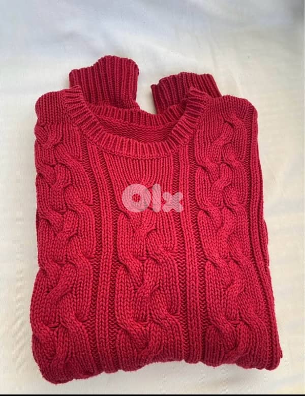 red cable knit cotton sweater 1